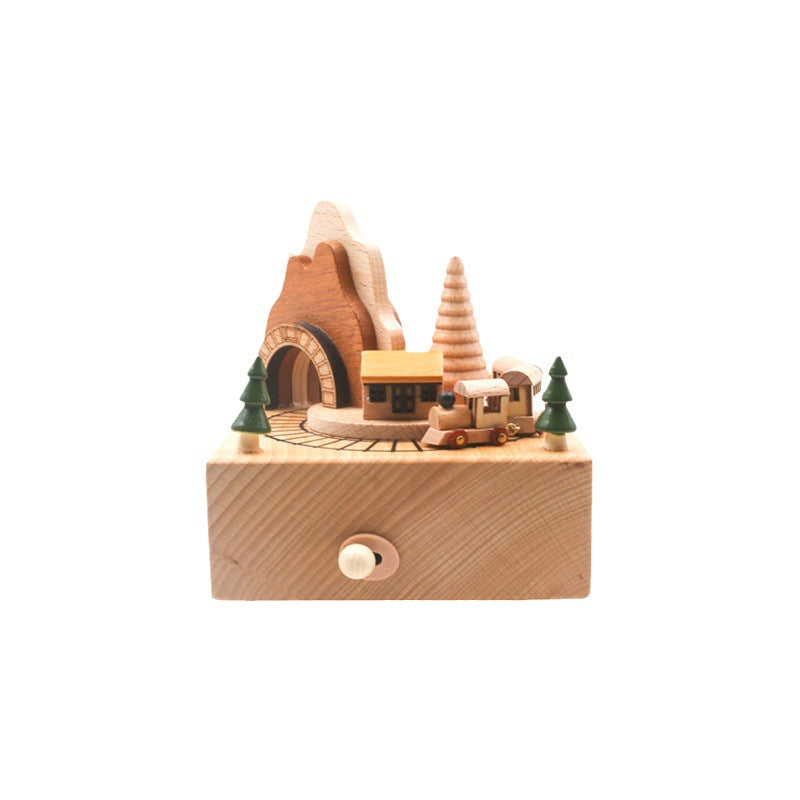 Cave train, wooden music box, handmade solid wood music box, home ornaments, creative gifts, souvenirs, gifts