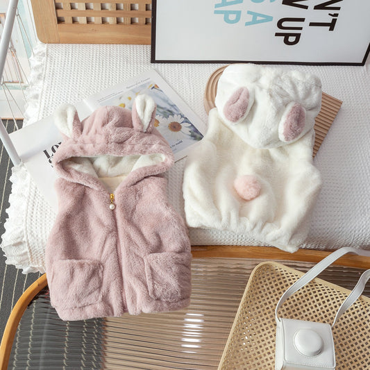 2024 winter new Korean version of super foreign girl velvet vest cute baby girl sweater vest outside the dress