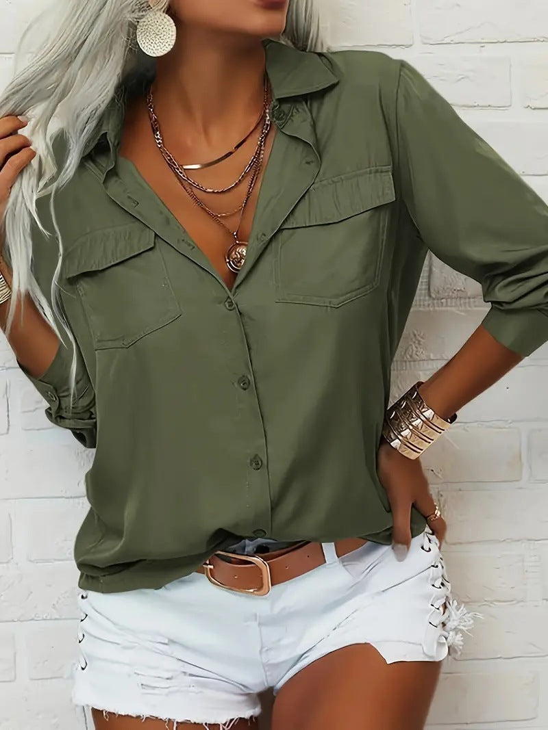 Amazon Europe and the United States Autumn and Winter New Women's Shirt Lapel Long Sleeve Shirt Women's Wear