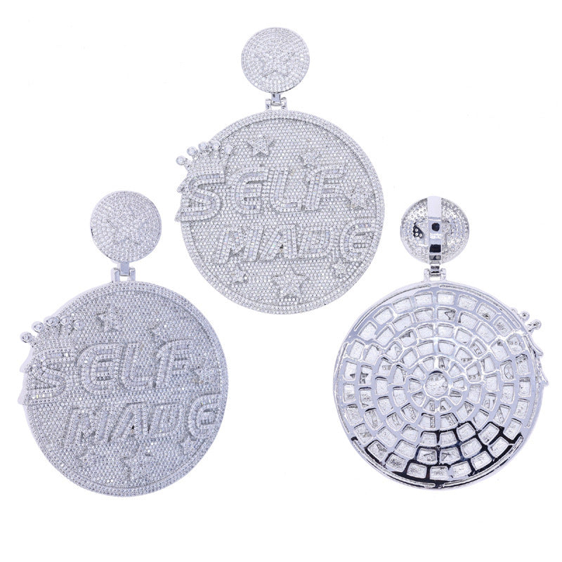 Amazon three alloy SELFMADE letter round pendants European and American trend inlaid zircon men's necklace wholesale