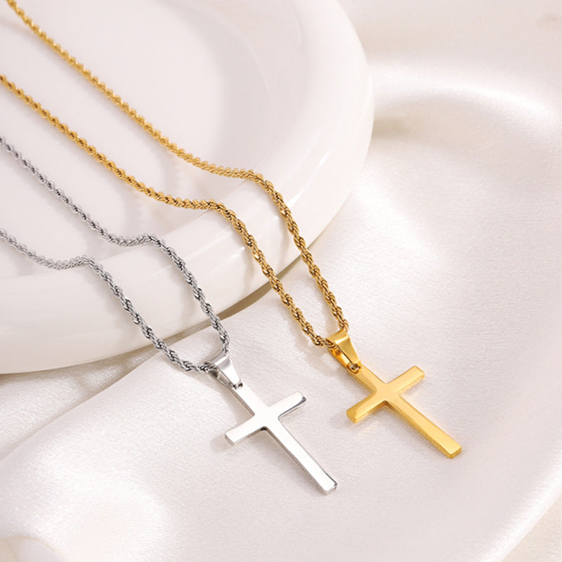 Titanium steel necklace gold twist chain cross necklace does not fade fashion versatile boys pendant necklace wholesale