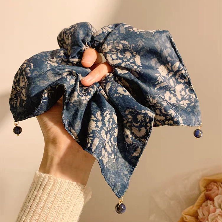 New Chinese blended style square scarf large intestine scrunchie women's large high-end square headband low ponytail hair tie hair accessory