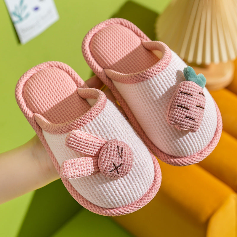Children's linen slippers home parent-child slippers cute cotton and linen household floor slippers anti-slip sweat resistant cotton slippers