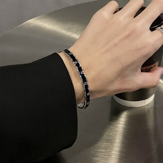Niche black dripping oil bracelet female cold wind design sense open bracelet ring hot girl cool personality hand jewelry