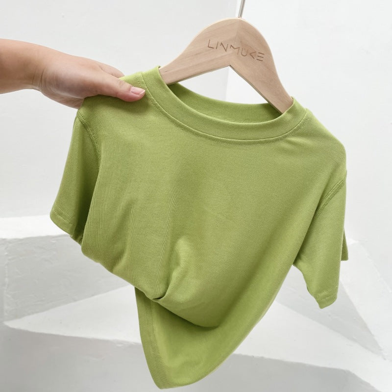 Class A 50 Lenzing Modal Children's Thin T-Shirt Boys & Girls Round Neck Solid Color Base Medium & Big Kids Summer Style