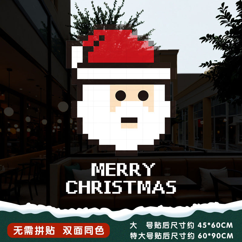 Christmas Santa Claus push door glass sticker electrostatic sticker shopping mall window scene layout decoration the whole window grille