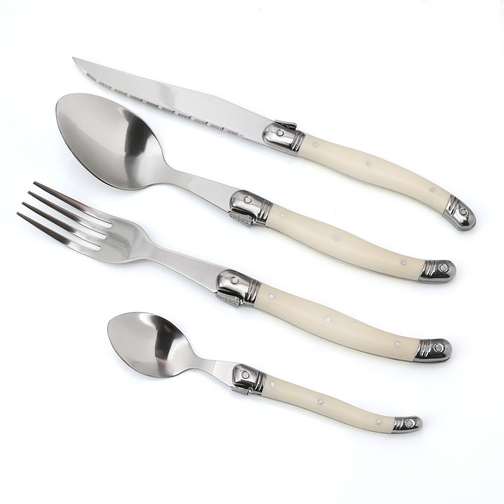Factory spot stainless steel cutlery western food knives and forks spoon plastic handle cutlery set daily western food knives and forks