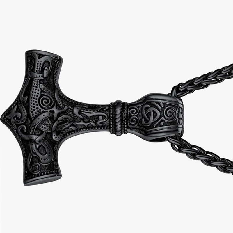 Stainless steel Quake necklace European and American vintage style Viking jewelry Mjolnir men's titanium steel personality pendant