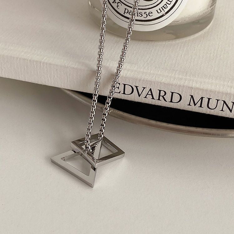 Titanium steel geometric necklace men's triangle square trend women's handsome simple and versatile sweater chain sweater chain