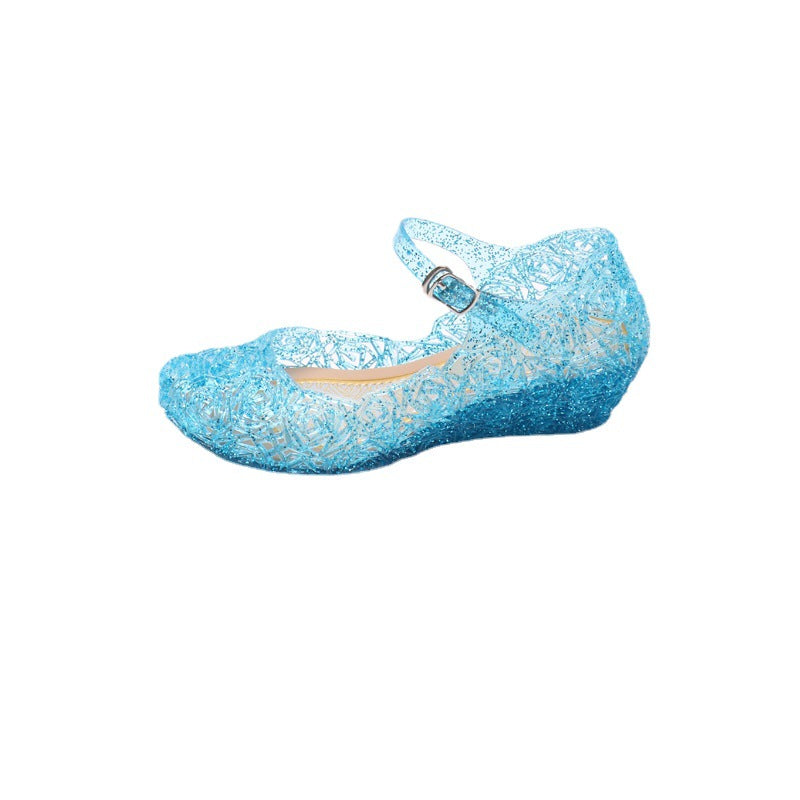 Girls' sandals, summer frozen, non-slip Princess Aisha shoes, fashion high heeled sandals, Cinderella hole sandals