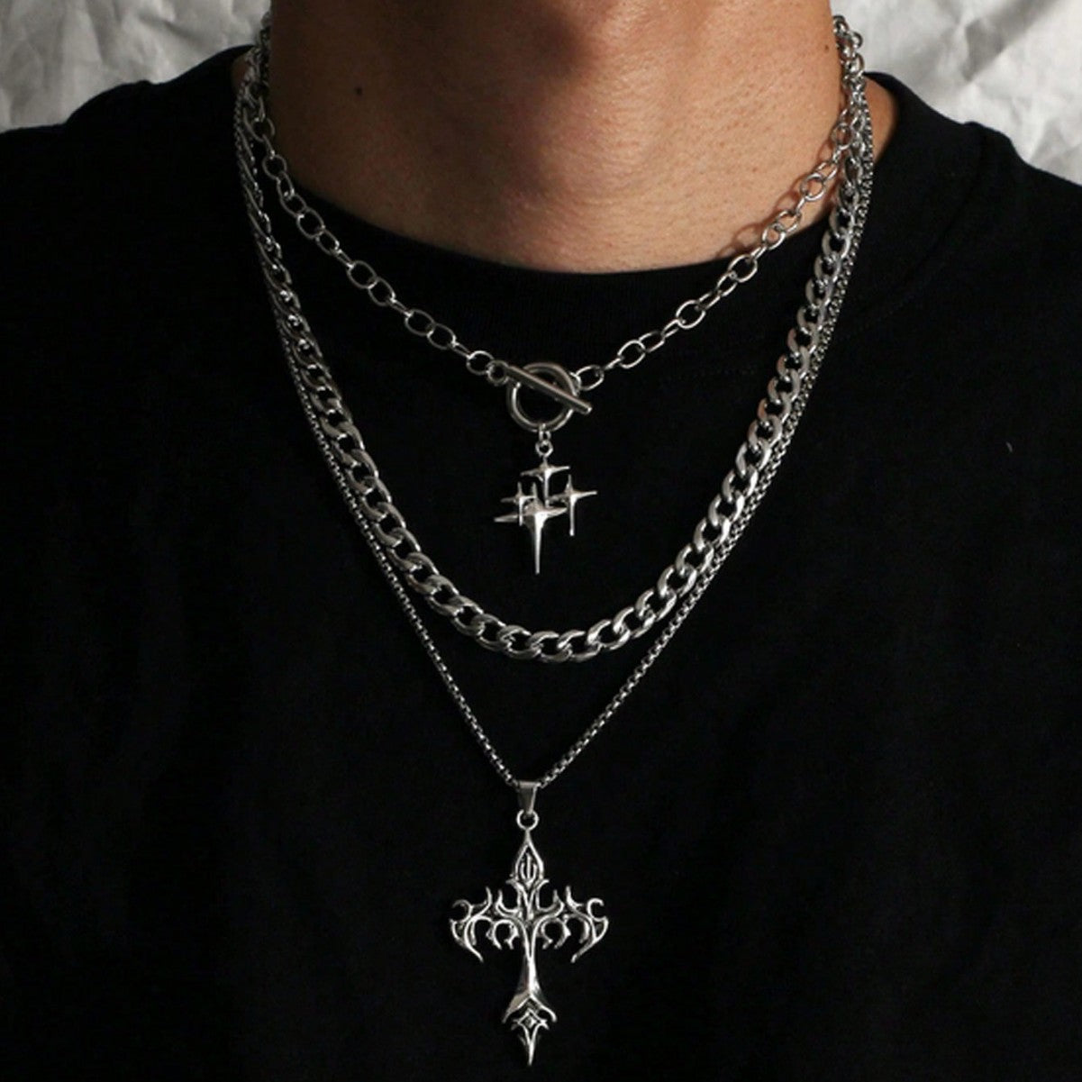 European and American trinkets Vintage hip hop rock thick chains Mangstar flame multi-layer men's necklaces women's necklaces