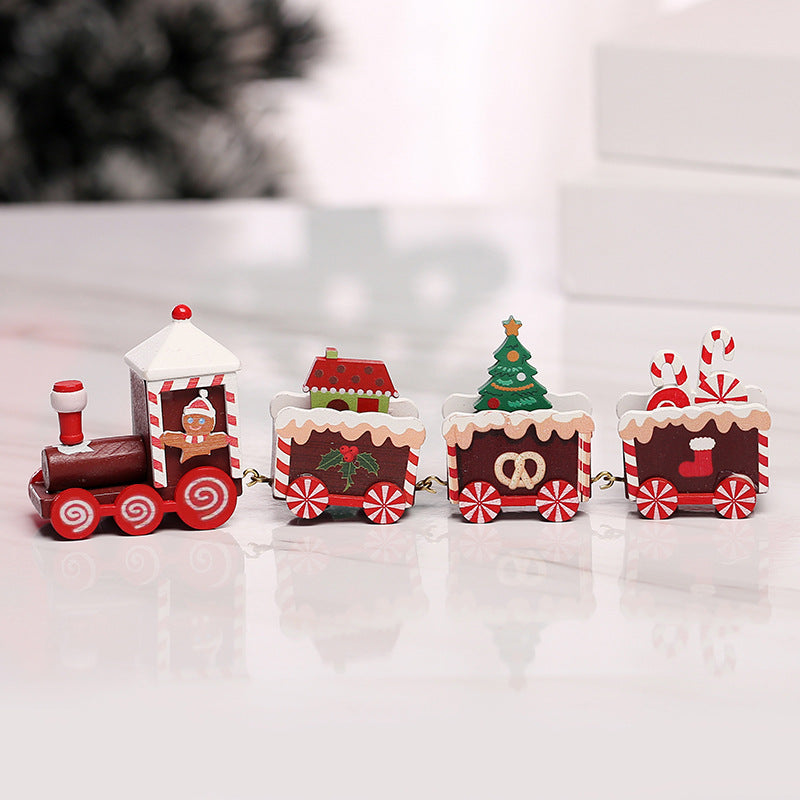 Cross-border special Christmas decorations, wooden four-section train children's holiday gift window table ornaments