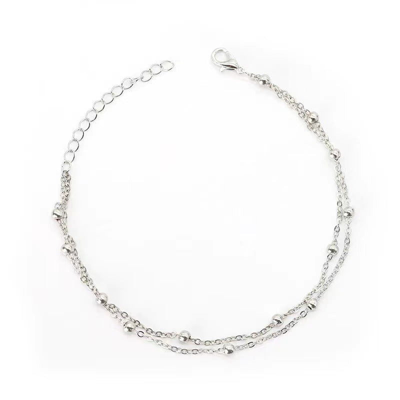 Double-layered lucky bead bracelet Anklet women's high-fashion, simple, individual, versatile, high-end niche bracelet