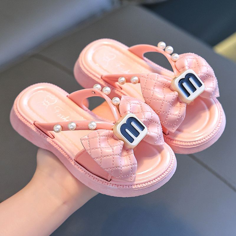 Girls Kids Slippers 2024 Korean Summer Bow Cute Princess Sandals Baby Medium and Adult Kids Velcro