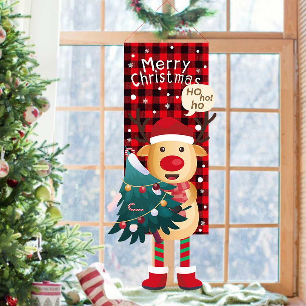 Cross-border classic plaid Christmas flag decoration couplet lantern elf family restaurant KTV shopping mall holiday decoration