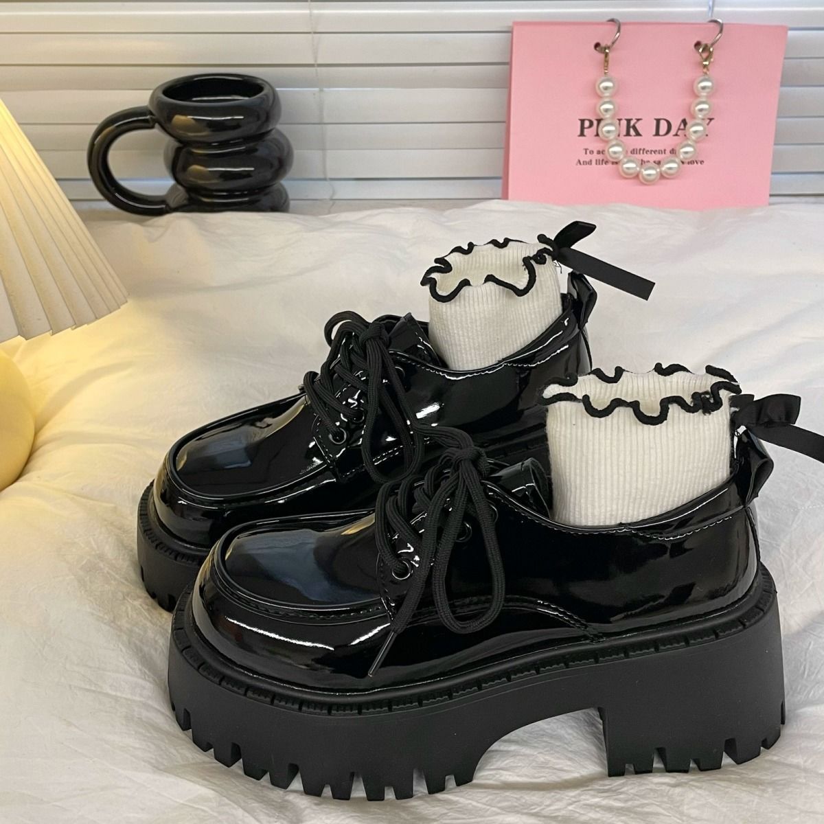 Lace-up heightened platform leather shoes 2025 new style versatile retro British JK loafer single shoes British style small leather shoes