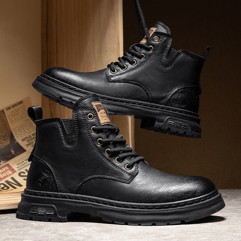 Martin Men's Boots, Cargo Boots, Spring High-top, Breathable Casual Shoes, Leather Shoes, British Fashion, Versatile Retro Men's Boots