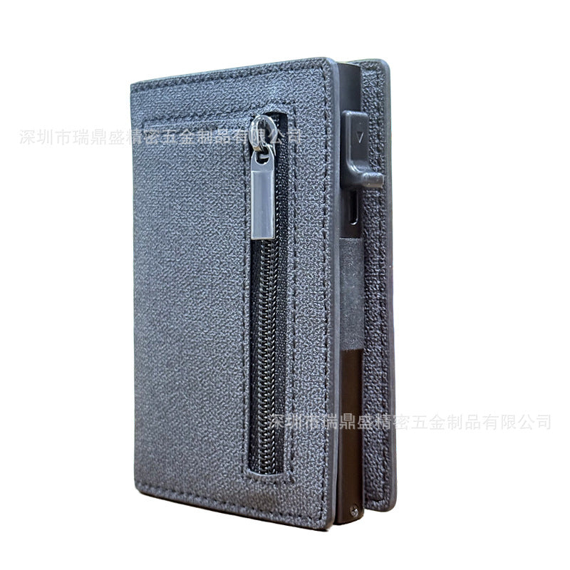 New Leather Men's Wallet Automatic Pop Up Credit Card Case Ultra-thin RFID Anti-Theft Card Case Metal Card Sleeve
