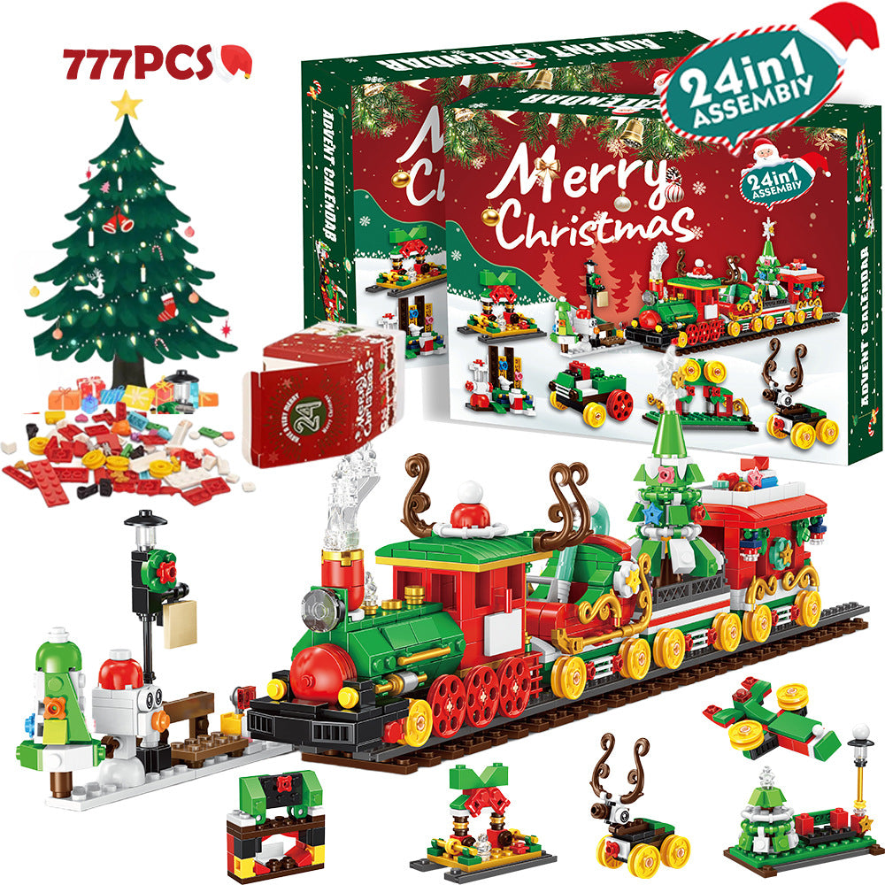 Cross-border new Christmas 24 countdown surprise building block gift set toy small Christmas building block blind box