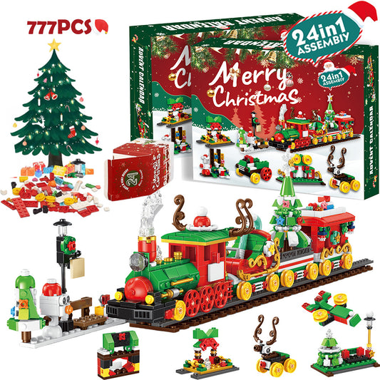 Cross-border new Christmas 24 countdown surprise building block gift set toy small Christmas building block blind box
