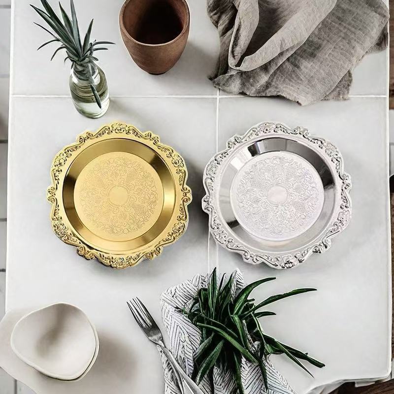 European Silver Plated Home Decoration Ornaments Cake Tray Fruit Plate Snack Plate Fashion Party Supplies