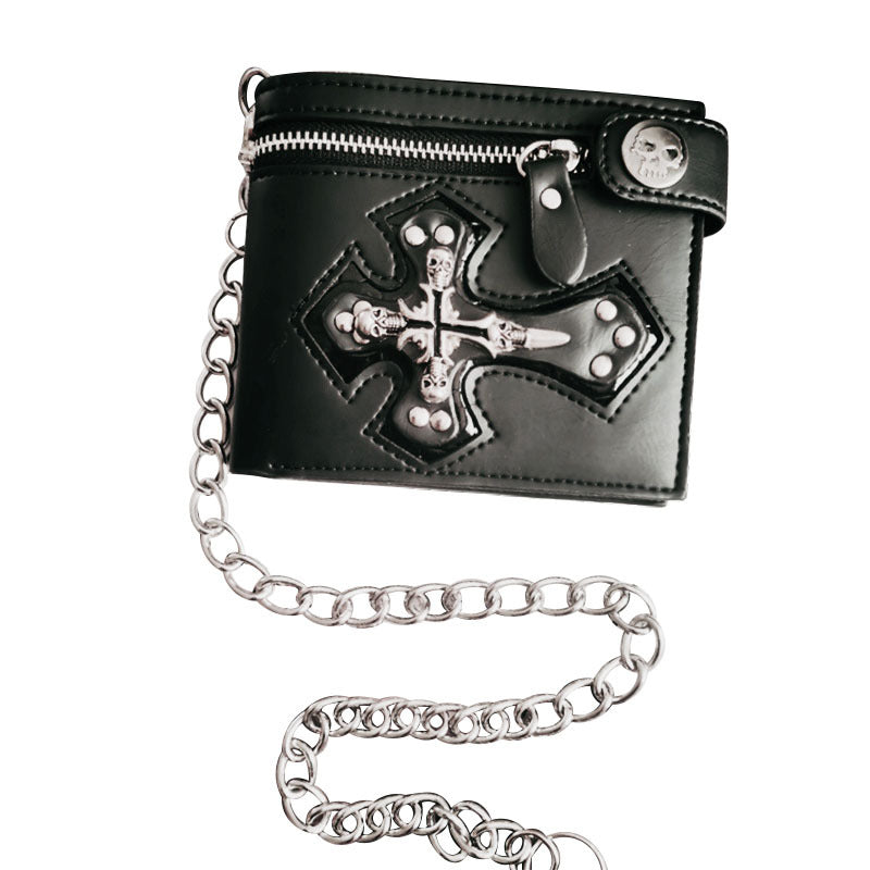 Explosive personality men's wallets, skull crosses, anti-theft chains, motorcycle coin purses, rivet wallets