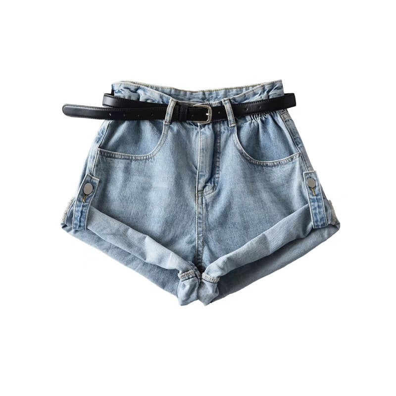 New Summer 2022 High-waisted Rolled Leg-Showing Wide-leg Pants Women's Jeans Cropped with Belt