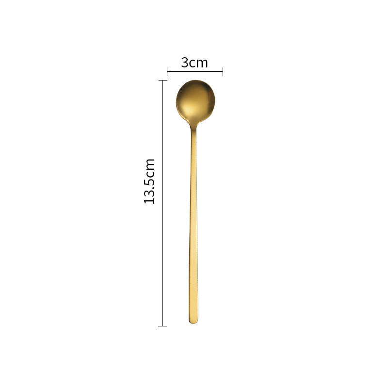 Stainless Steel Square Head Spoon Creative Long Handle Bar Iced Gold Coffee Mixing Spoon Small Round Spoon Mug Spoon