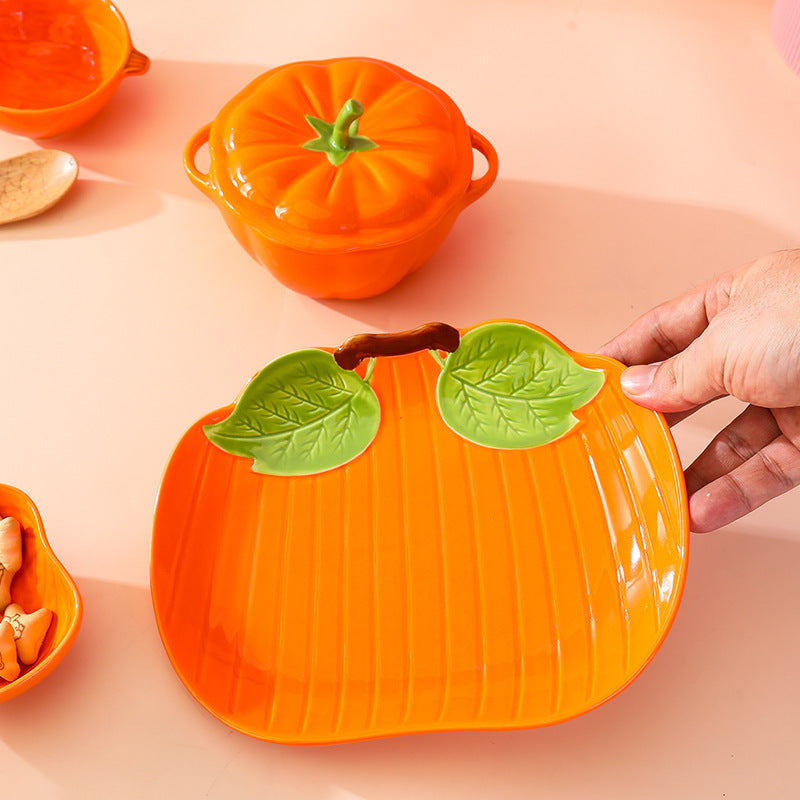 Cute ceramic pumpkin tableware creative household Internet celebrity high value with lid amphora dessert salad dishes plate combination