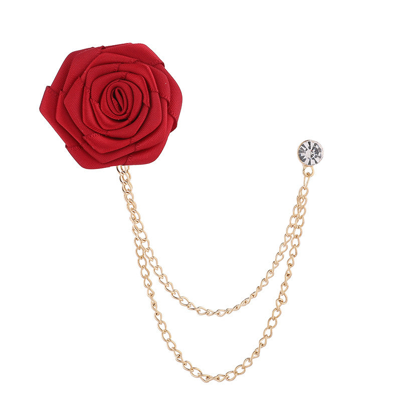 Korean version of men's and women's emcee chest ornament suit accessories encrypted rose brooch tassel chain men's suit accessories