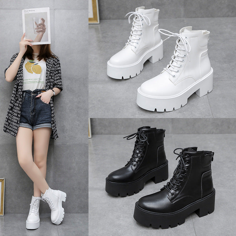 Fall/Winter 2022 New Mid Boots Women's New Soft-soled Martin Boots Korean Version Lace-up Platform Martin Boots Women