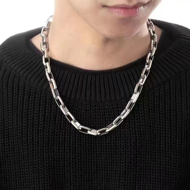 Explosive titanium steel men's handmade Cuban necklace square chain thickened stainless steel chain metal necklace jewelry necklace