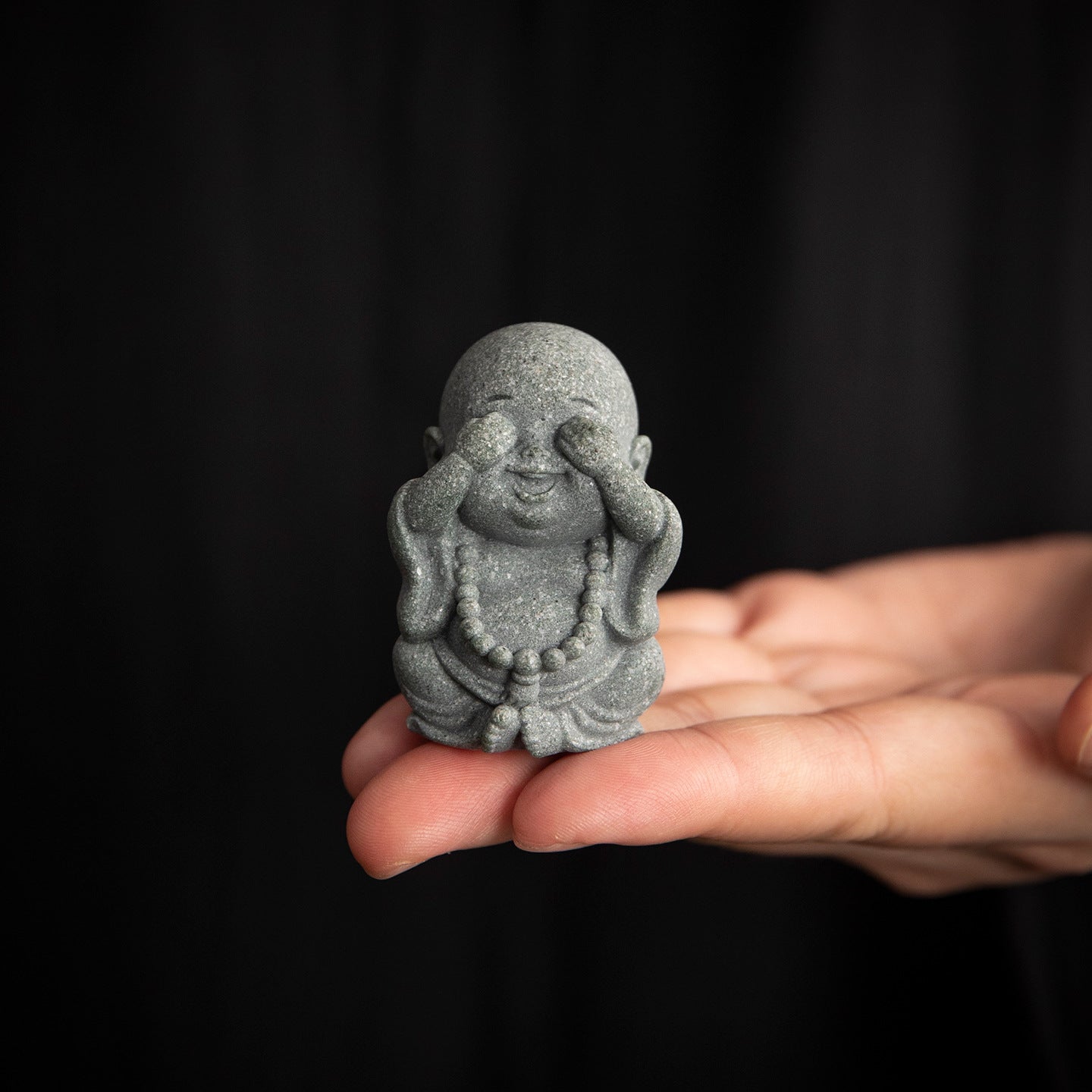 Blue sandstone, big belly, Maitreya Buddha, laughing Buddha, four small monks, creative ornaments, tabletop tea tables, handicrafts, landscaping decoration