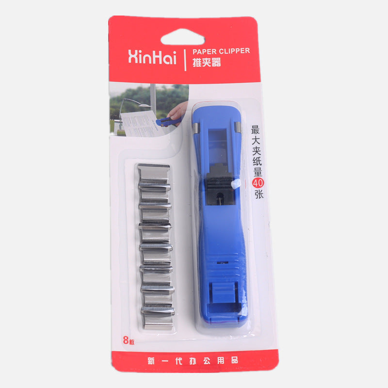 Factory wholesale office stationery medium push clip refill clip creative stapler needleless reusable