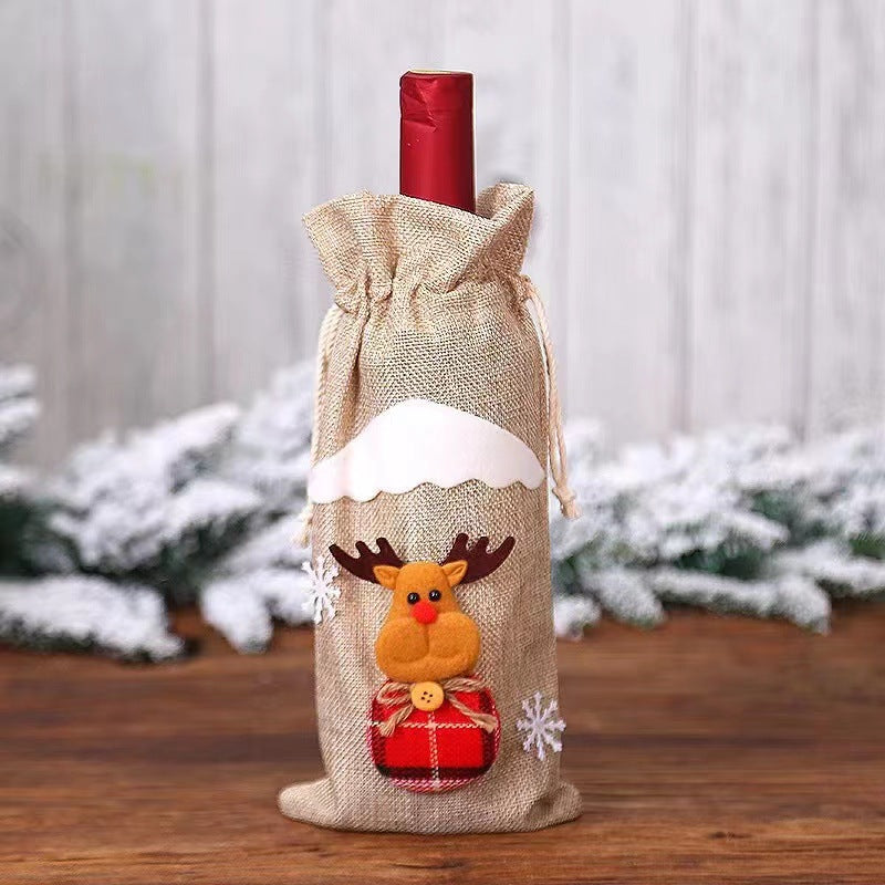 Christmas wine bottle decoration Christmas knitted wine set scarf hat set red wine bottle cover old man wine bottle set deer