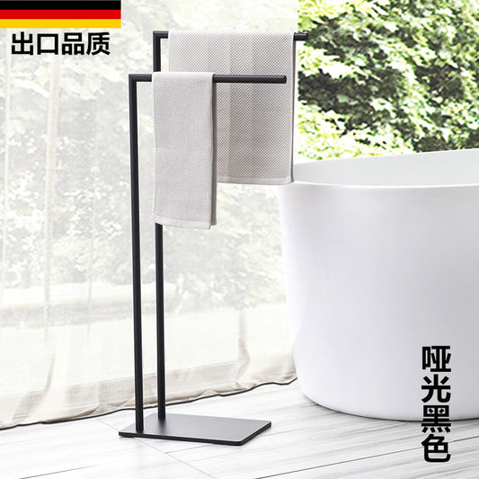 Bathroom Black Floor Towel Rail No Punching Toilet Bathtub Side Double Vertical Bar Stainless Steel Bath Towel Rack Removable