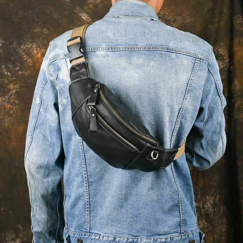 Foreign trade new leather men's bag multi-functional men's chest bag cowhide women's waist bag soft leather shoulder crossbody mobile phone bag