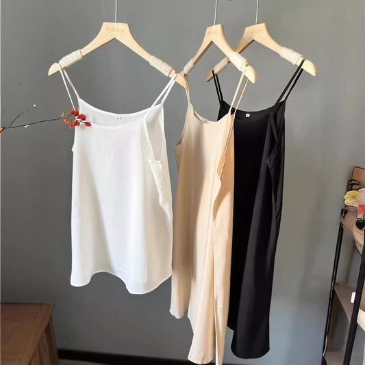 Spring and summer must-haves, solid color, versatile cotton silk bottom, suspenders, anti-goaway, lined top, long skirt 024