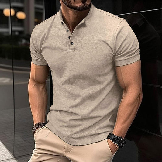 New European cross-border 2025 summer cool buttons casual and versatile men's henley T-shirt trendy brand
