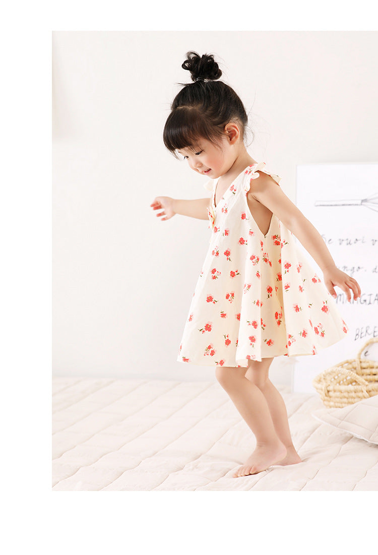 Girls' Dresses, Summer Cotton Class A Princess Dresses, Baby Skirts, Camisole Skirts, Baby Floral Skirts