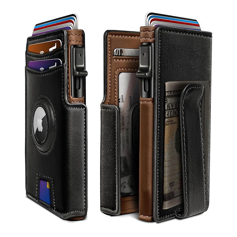 Cross border ultra thin magnetic flip cover men's wallet Airtag contrast microfiber rfid anti-theft large capacity men's wallet