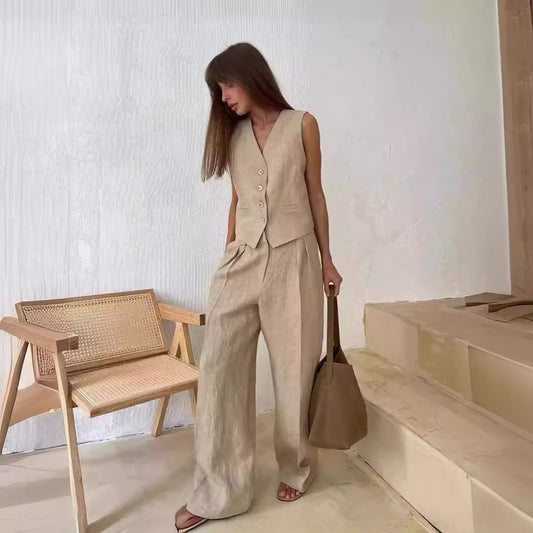 Cross-border vest casual pants two-piece set European and American spring and summer 2025 new women's fashion sleeveless vest low-waisted pants set