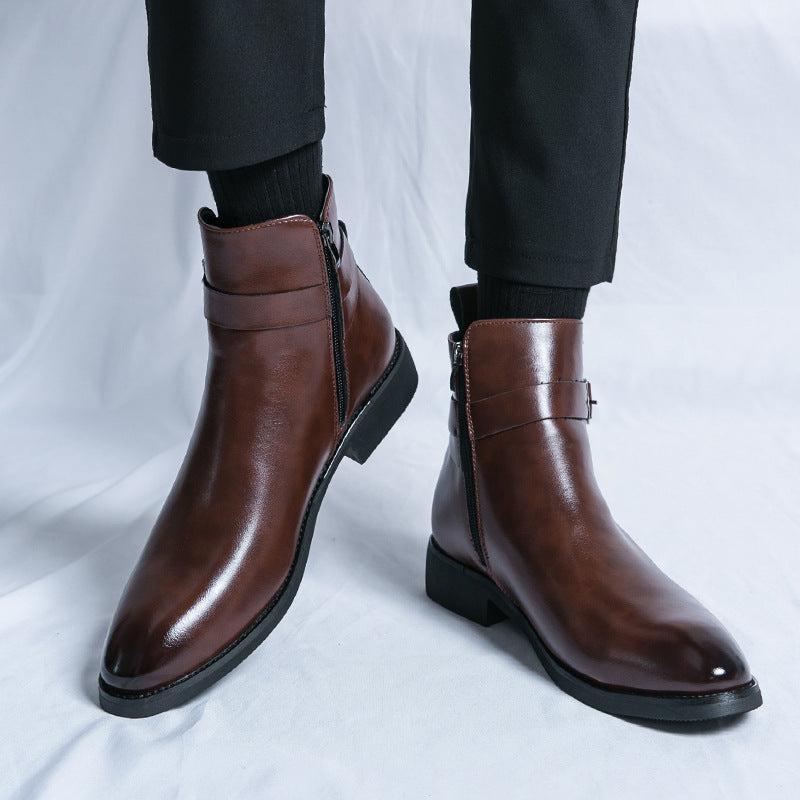 Cross-border exclusive for plus size Chelsea boots men's British style fashion high-top leather shoes side zipper mid-top Martin boots gentleman