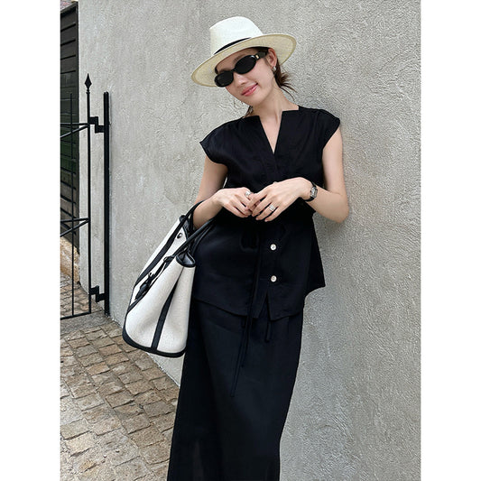 THE MIND Tencel Linen Shirt + Skirt 2025 New Korean Version Simple Premium Suit T5050X