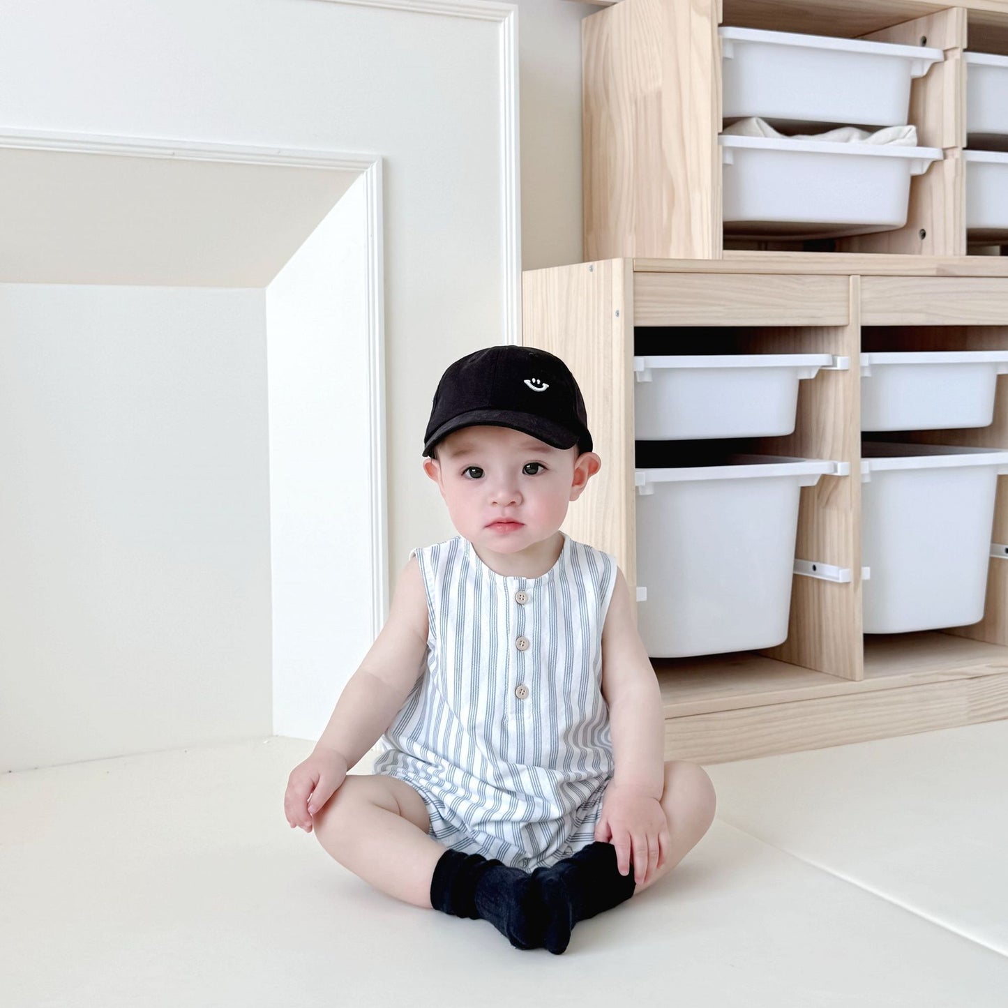 ins infant baby crawling clothes summer new newborn boys and girls sleeveless striped crawling clothes excellent cross-border Ha clothes