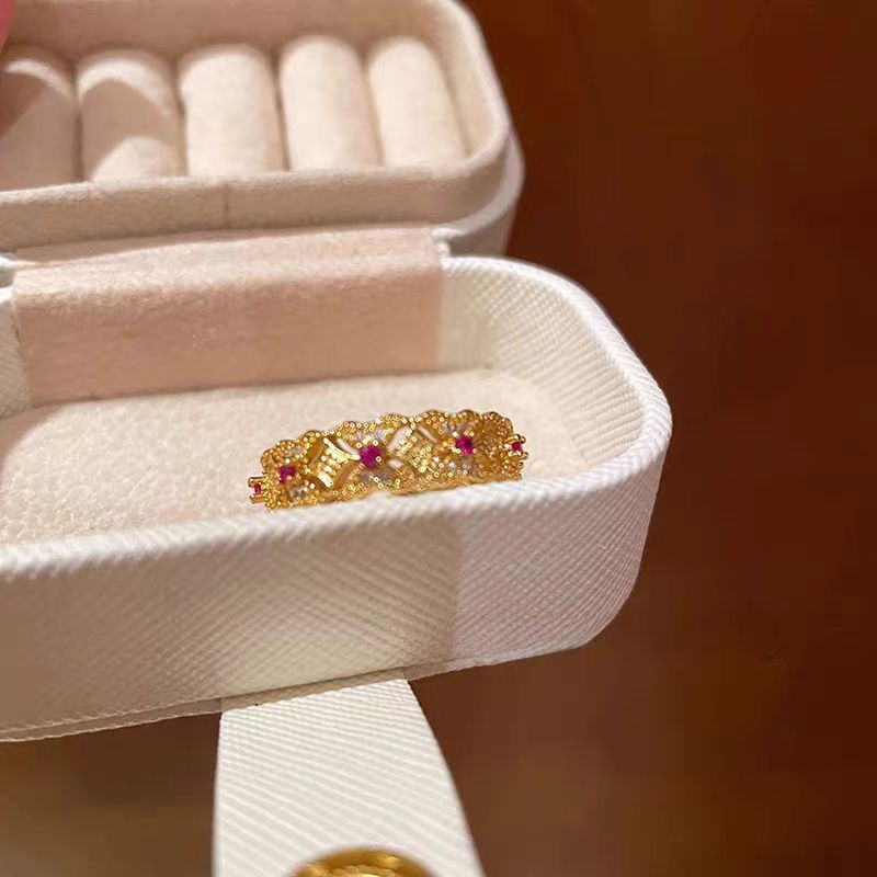 Court style retro gold enamel slub ring women's fashion high-end index finger ring new Chinese autumn and winter style ring