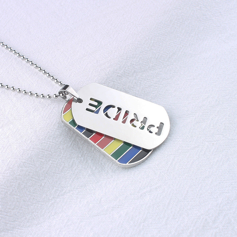 Men's Necklace European and American Fashion Color Military Brand Stainless Steel Pendant Letter Double Brand Sweater Chain Women's Jewelry Wholesale