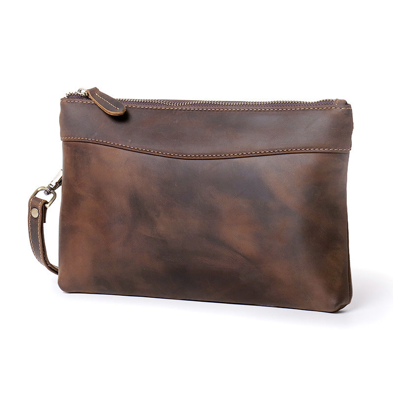 Men's clutch bag vintage Crazy Horse leather hand grip bag top layer cowhide large capacity wallet handbag cross-border source