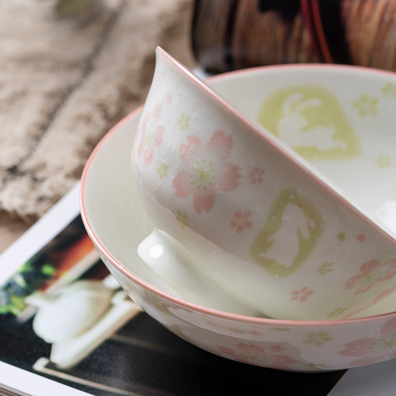 Home Personality Cute Cartoon Rice Bowl Ceramic Tableware Japanese Style Set Noodle Bowl Dish Plate Plate Deep Dish