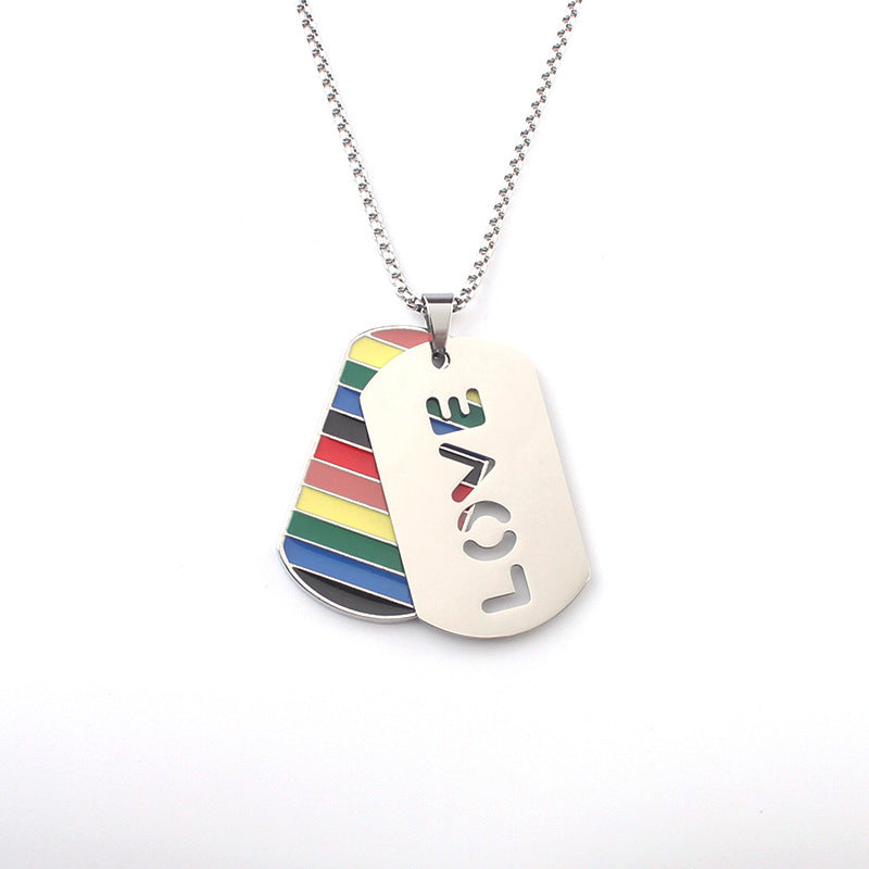 Men's Necklace European and American Fashion Color Military Brand Stainless Steel Pendant Letter Double Brand Sweater Chain Women's Jewelry Wholesale